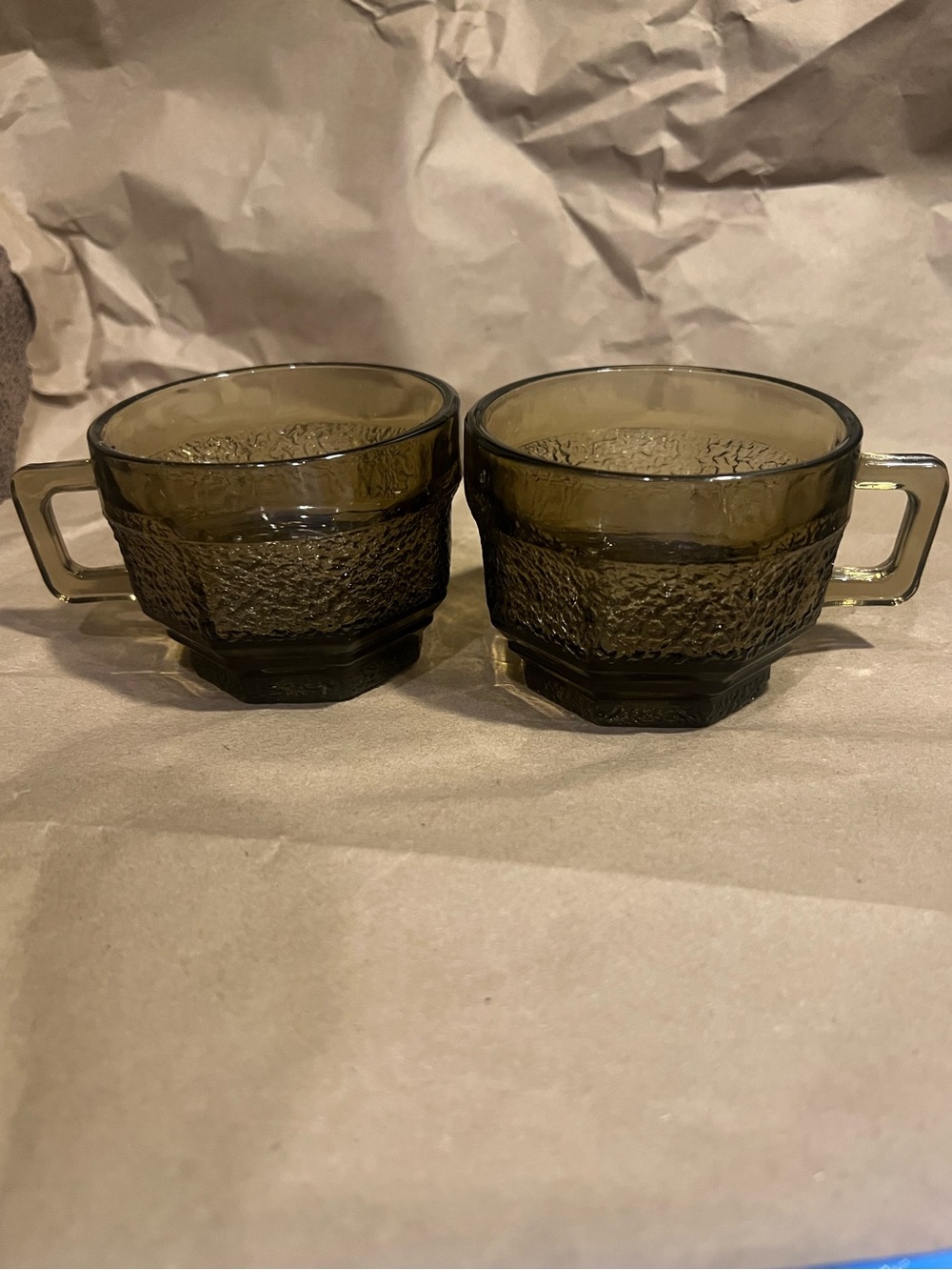 Vintage MCM Anchor Hocking Smokey Glass Mugs Set of 2 EUC Excellent Condition